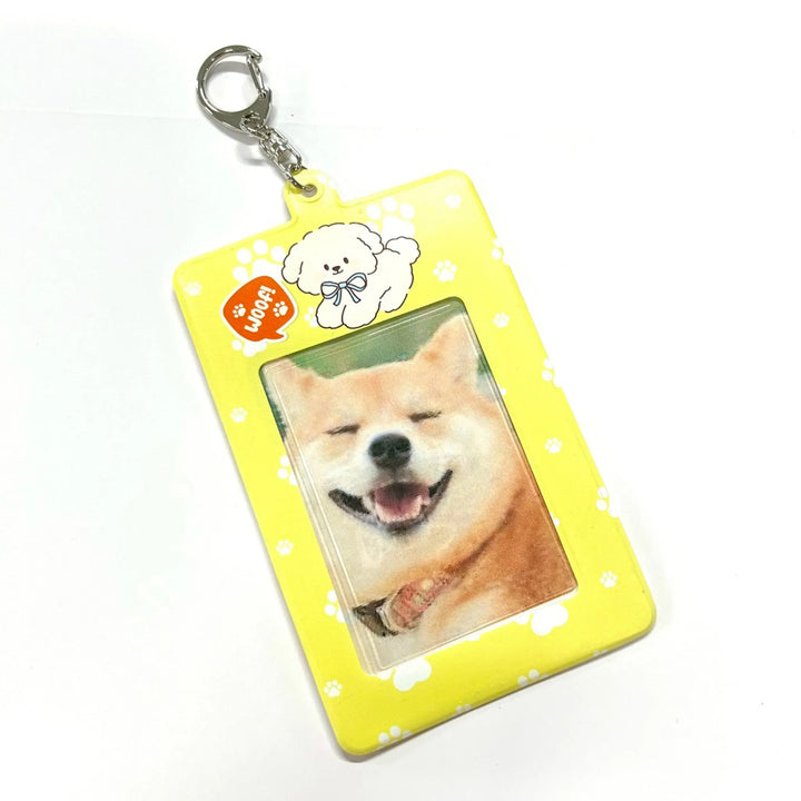 犬モチーフのデザインがかわいい黄色のオリジナルチェキホルダー（写真入りサンプル）